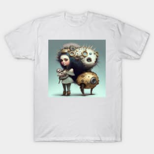 [AI Art] Cute Robot Girl with Hedgehog T-Shirt